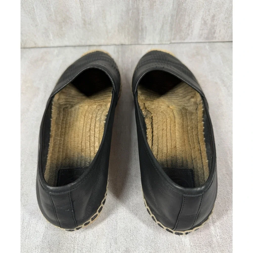 Tory Burch Ines Black Leather Perforated Logo Espadrille Flats Womens 11 50966